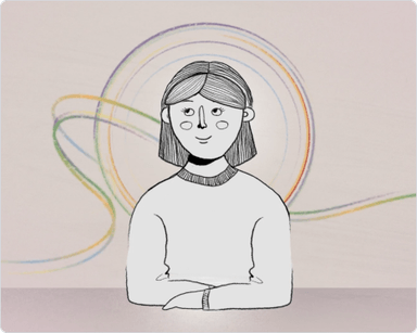 Illustration of woman with rainbow swirls around