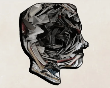 Painted image of a head, with rough brush strokes