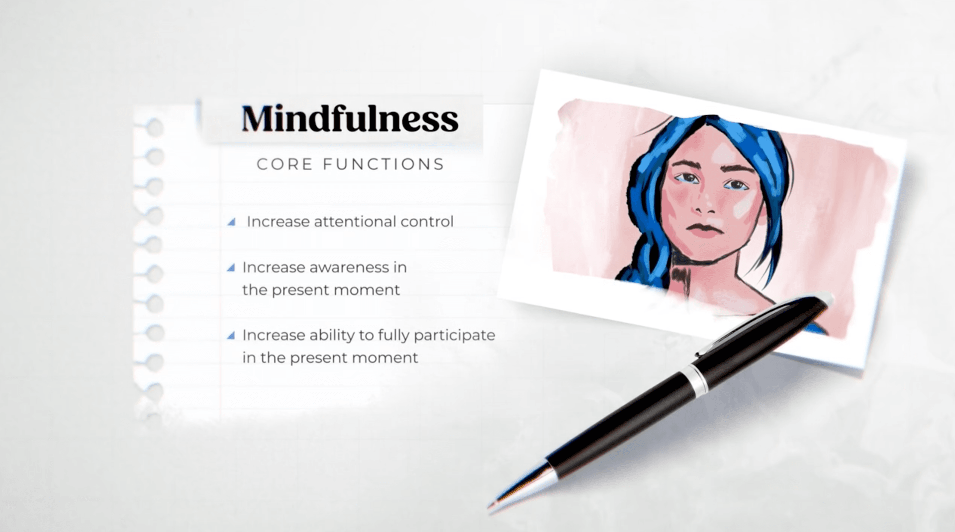 illustration with paper, pen saying mindfulness