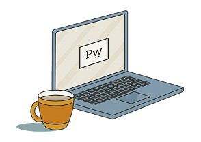 computer and mug illustration